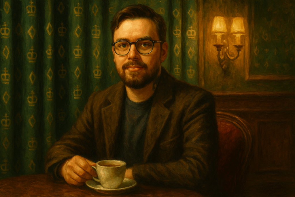 Gründer Levin Kopietz des Café Royal in einem anmutigen Ölgemälde (KI generiert)